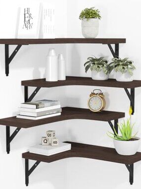 New Corner Floating Shelves Wall Mounted Set of 4, Rustic Wood Storage Display